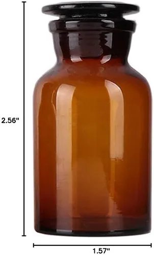 Vista 3 de Vidrio ámbar, boca ancha, botella de reactivo, 1.0 fl oz