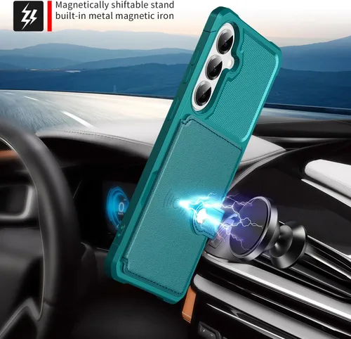 Vista 82 de Funda para Samsung Galaxy S21 Ultra con tarjetero, compatible con soporte magnético para automóvil, resistente a los golpes, resistente, suave, TPU