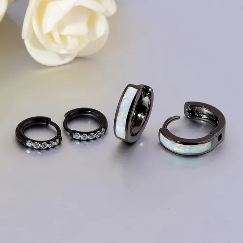 Vista 57 de CiNily Aretes Huggie de ópalo con bisagras, chapados en oro, hipoalergénicos, pequeños aretes de aro para mujeres, adolescentes, niñas, hombres