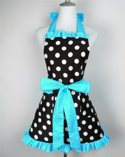Vista 2 de Delantales retro vintage para mujer, delantales de cocina de talla grande con lazos adicionales y bolsillo, 28.3 x 24.4 pulgadas, Azul