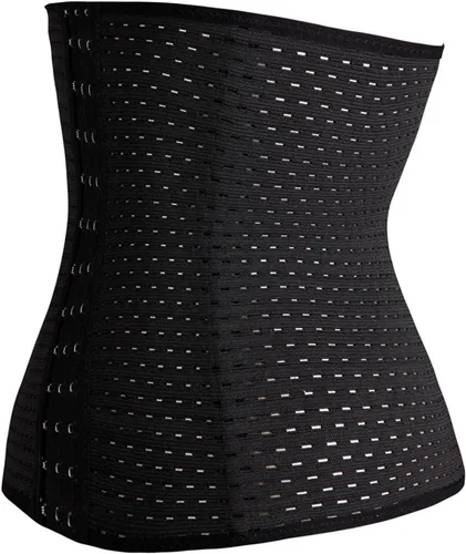 Vista 4 de Corsé de entrenamiento de cintura para mujer, entrenamiento deportivo, moldeador de cuerpo, control de abdomen con ganchos ajustables, Negro + piel