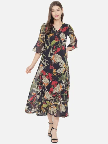 Vista 5 de Multicolor Floral Georgette Vestido Midi