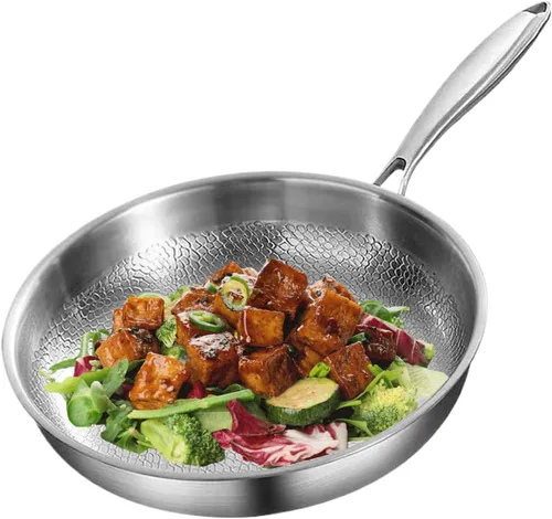 Vista 7 de Sartén de acero inoxidable – Sartén martillada resistente, cocina antiadherente, sartén para saltear con calor uniforme Utensilios de cocina