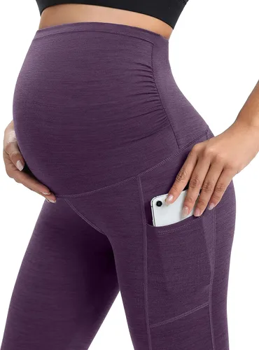 Vista 4 de IUGA Leggings de maternidad sobre el vientre, leggings de entrenamiento de maternidad con bolsillos, leggings de embarazo para mujer, ropa deportiva