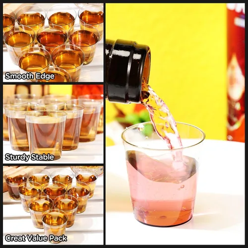 Vista 4 de Tioncy 300 vasos de chupito de plástico de 1 onza, reutilizables para bodas, fiestas, muestras y degustaciones, color negro