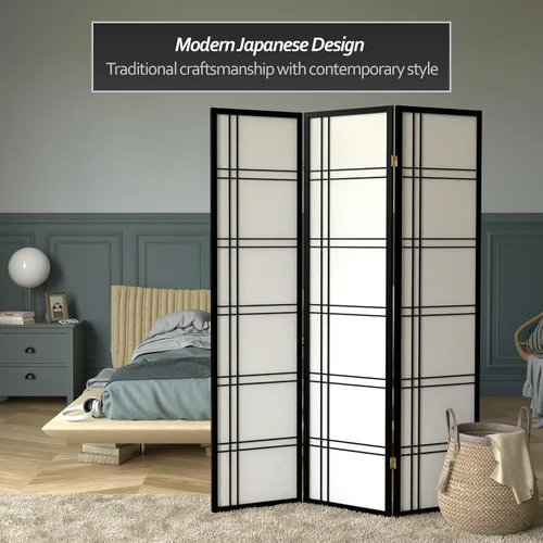 Vista 2 de Oriental Furniture - Pantalla Shoji de doble cruz de 6 pies de alto, color negro, 3 paneles