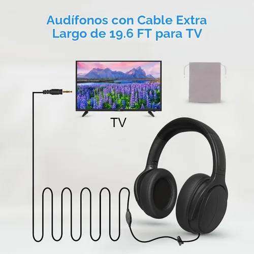 Vista 2 de Auriculares de TV con cable largo para personas mayores con control