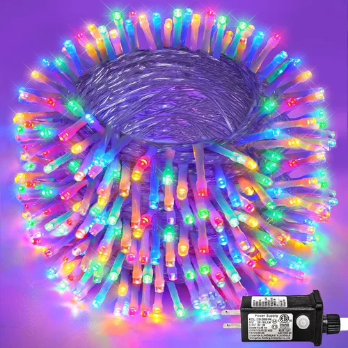 Vista 47 de Guirnalda de 120 luces LED rojas impermeables para exteriores, luces de Navidad rojas de 40 pies, 8 modos, cable transparente, guirnalda de luces