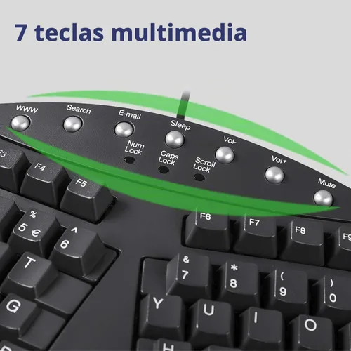 Vista 4 de Perixx PERIBOARD-512B ES - Teclado USB Ergonómico, 19.094x9.291x1.732 in - Negro - QWERTY Español, Negro
