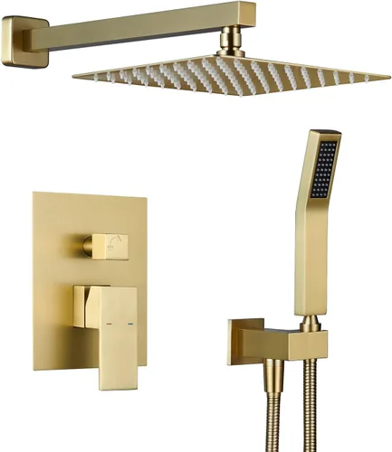 Vista 9 de Sistema de ducha de 10 pulgadas, juego combinado de ducha de lluvia, grifo de montaje en pared negro, grifos de baño con cabezal de ducha de lluvia