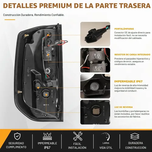 Vista 6 de Luces traseras LED para Toyota Tundra 2014-2021 con señal de giro Lente ahumada con carcasa negra