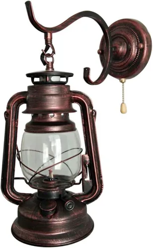 Vista 8 de Lámpara de pared de linterna de queroseno, lámpara de pared de farol vintage, pantalla de vidrio transparente de metal