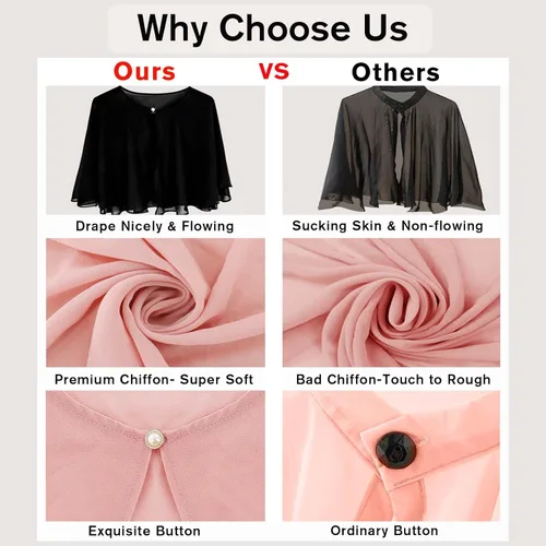 Vista 6 de Ciormis Chiffon Capelets Cape Soft Shrug Shawl Wrap for Women Wedding Evening Dress Cover Up