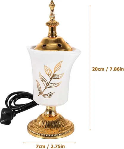 Vista 2 de Holibanna Quemador de incienso eléctrico, estilo de Oriente Medio, incensario de escritorio para yoga, spa, aromaterapia, decoración del hogar