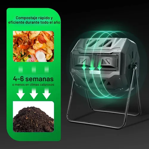 Vista 7 de VIVOSUN Cubo de compostaje giratorio para exteriores, con puerta negra de 43 galones, doble lote giratorio Negro