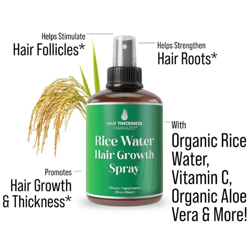 Vista 2 de Hair Thickness Maximizer Agua de arroz para el crecimiento del cabello en aerosol de 2 oz. Acondicionador vegano sin enjuague para mujeres, hombres.