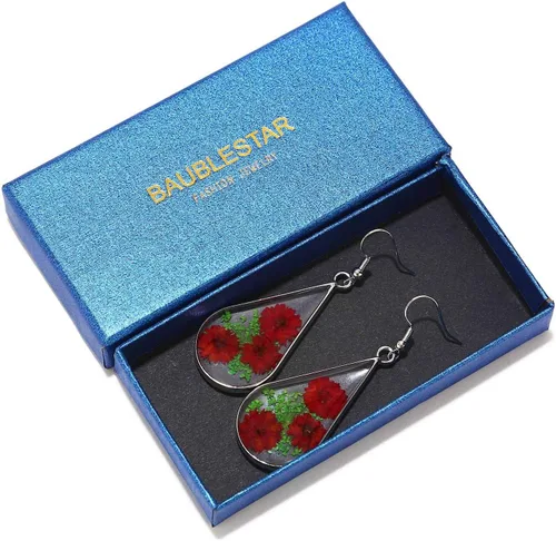 Vista 5 de Pendientes de lágrima de flor prensada, flores secas, gota colgante, joyería de moda