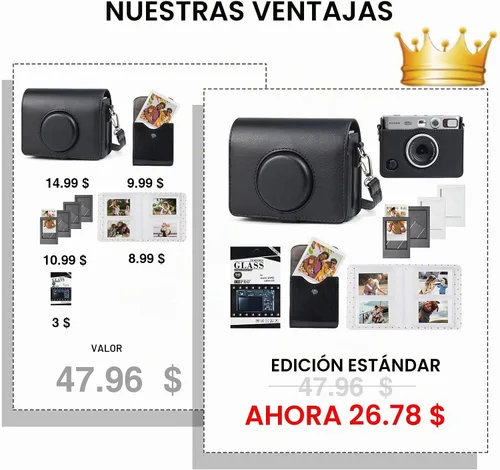 Vista 3 de CAIYOULE - Funda para cámara instantánea Fujifilm Instax Mini EVO, color negro Protective Camera Accessories Kit for Instax Mini EVO with Picture