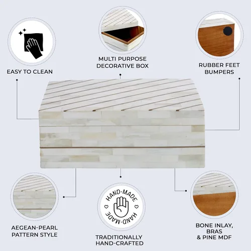 Vista 3 de Handicrafts Home Caja de almacenamiento decorativa grande con tapa, organizador de mesa auxiliar de 9 x 6 x 3.5 pulgadas, recuerdo, cajas