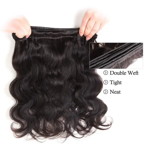 Vista 7 de Wingirl 3 paquetes de cabello humano ondulado doble trama 10A, paquetes de cabello brasileño de 12, 14, 16 pulgadas Negro