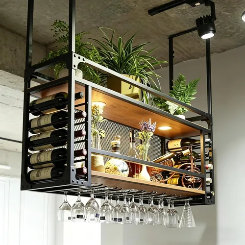 Vista 9 de Estantes de vino de pared de 31.4 pulgadas, estante de vino colgante, soporte de vino de gran capacidad, se puede colgar o montar en la pared, tipo