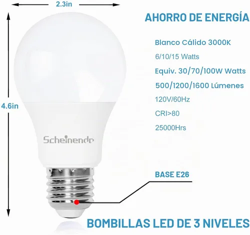 Vista 2 de Bombillas LED de 3 vías 30 70 100 vatios equivalentes, bombilla A19 E26