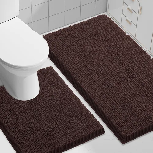 Vista 111 de Juego de alfombras de baño Smiry de 2 piezas, suave alfombra absorbente de chenilla y juego de alfombra en forma de U para inodoro, alfombra de baño