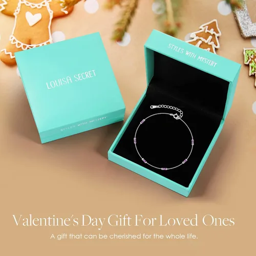 Vista 6 de LOUISA SECRET Birthstone Bracelets for Women Girl, 925 Sterling Silver Dainty Simple Women Charm Link Bracelet, Birthday Anniversary Jewelry Gifts