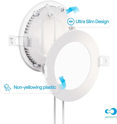 Vista 6 de Kit de luz de techo LED delgada de 4 pulgadas, 3CCT seleccionable, 9W 750LM, regulable, clasificación húmeda (paquete de 12)