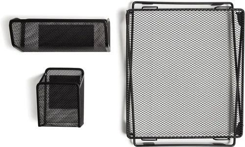 Vista 3 de U Brands Kit de organización de casilleros de malla negra, incluye taza magnética, estante plegable y contenedor, 3 piezas