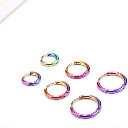 Vista 2 de Aretes de aro finos de acero inoxidable quirúrgico de 0.236 in0.315 in0.394 in, aretes de aro pequeños para mujeres y hombres