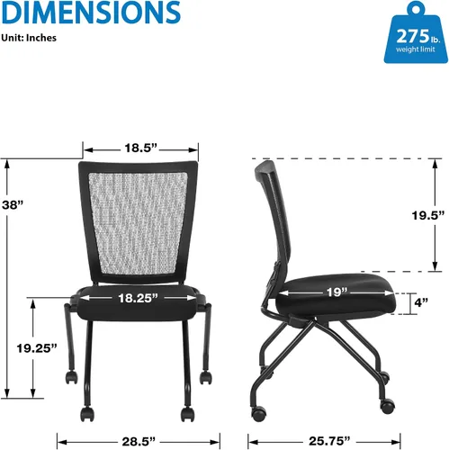 Vista 3 de Office Star 693 Series ProGrid - Sillas de oficina ergonómicas plegables con respaldo de malla con asiento acolchado grueso FreeFlex, sin brazos