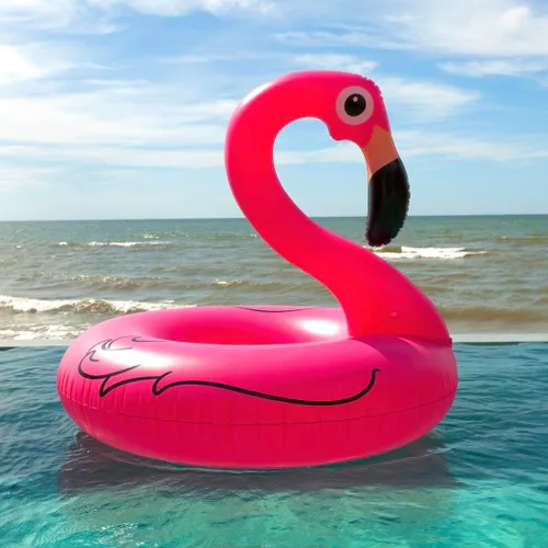 Vista 2 de GiftExpress Flotador inflable de flamenco de 48 pulgadas, juguetes de fiesta de natación, divertidos flotadores de playa, tumbona Lilo de verano