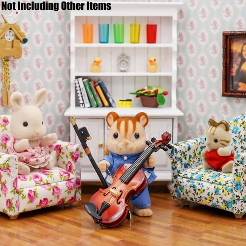 Vista 7 de Odoria 1:12 Violín con soporte de arco y caja de madera, instrumento musical casa de muñecas miniatura
