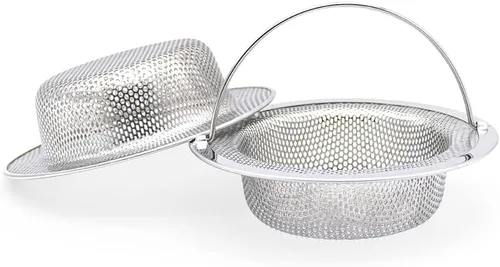 Vista 8 de Paquete de 2 coladores para fregadero de cocina con asa, acero inoxidable de alta calidad, tapón de eliminación de basura para fregadero de cocina