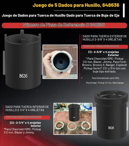 Vista 3 de Camoo 648636 Juego de llaves de tuerca de husillo, 5 piezas de enchufes de tuerca de eje para Ford Dana 50 60, para Dodge, Chevrolet y GMC de 1/2
