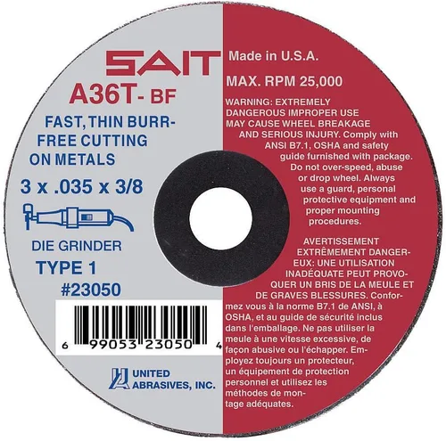 Vista 8 de United Abrasives /SAIT 23040 Rueda de corte 3" X 1/16" X 3/8" (A36T)