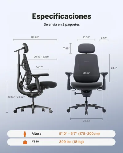 Vista 2 de LiberNovo Maxis Silla de oficina ergonómica grande y alta manual Grafito