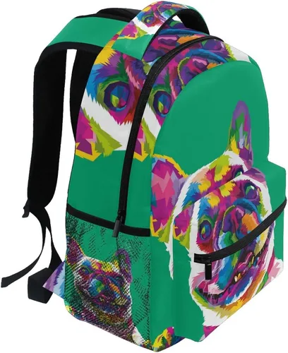 Vista 2 de Mochila escolar Bulldog Francés Adolescentes Niñas Niños Bolsa de viaje