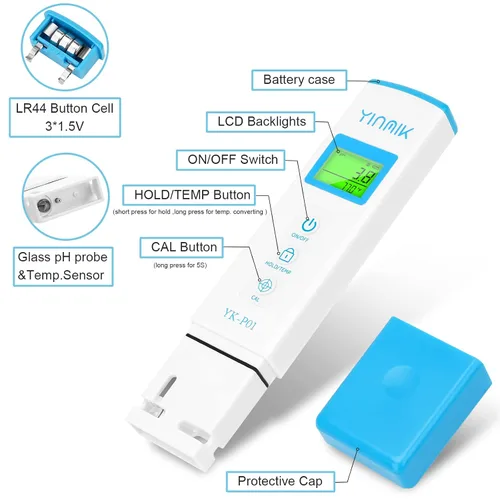 Vista 2 de YINMIK Medidor digital de pH TDS Medición precisa combinada para pH TDS EC Temp con ATC, probador de calidad de agua de 2ª generación con pantalla