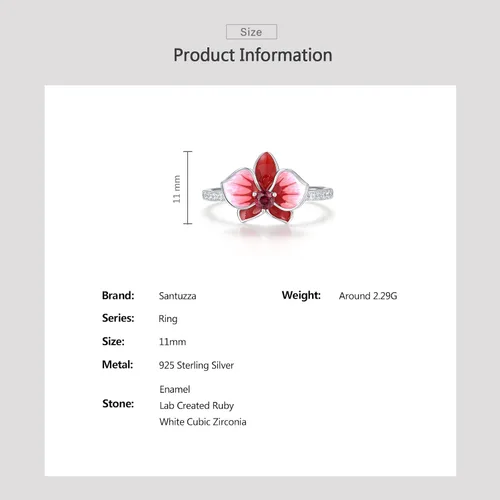 Vista 4 de Santuzza Anillo de plata de ley 925 con diseño de flores esmaltadas para mujer