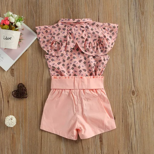 Vista 7 de Conjunto de 2 piezas con volantes y cuello halter floral para niños pequeños y niñas