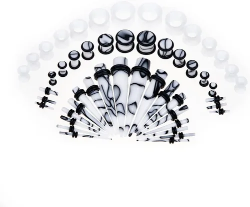 Vista 12 de Kit de Estiramiento de Orejas 50 Piezas 14Calibres-00Calibres Aretes Kit de Piercing Negro