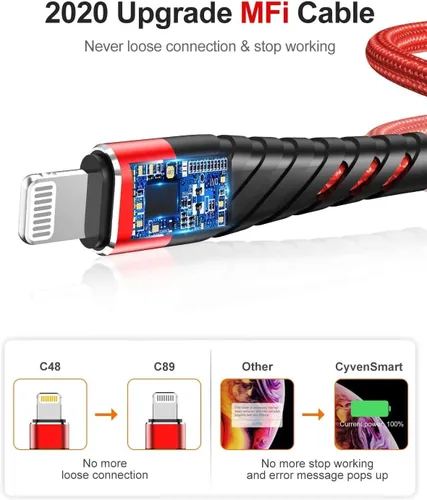 Vista 4 de Cable de carga para iPhone de 3 pies para [certificado MFi de Apple], (paquete de 2) cable Lightning CyvenSmart de 3 pies, cable de carga rápida