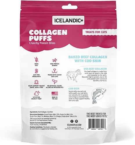 Vista 2 de Icelandic+ Colágeno Puffs: Colágeno de res al horno con piel de bacalao, bolsa de 0.5 onzas, golosinas para gatos, bocadillos crujientes