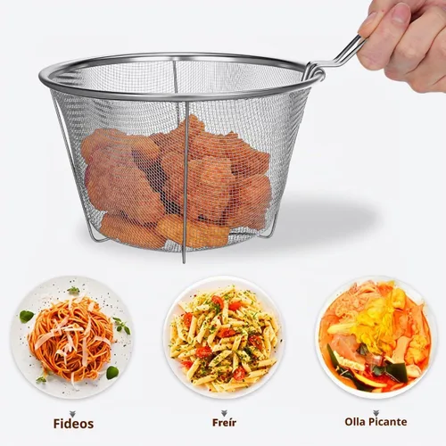 Vista 6 de DOITOOL - Cesta para freír profunda de 7 pulgadas: cesta redonda de alambre de acero inoxidable con asa - Freidora plegable para freír