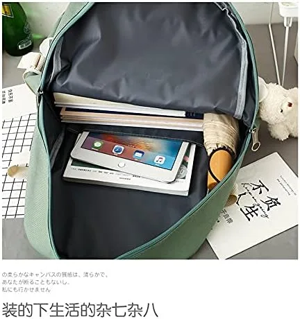 Vista 5 de Linda mochila kawaii, 4 piezas, mochila de lona, regalo con colgante de oso, bolsa de lápiz, bolsa de hombro, bolsa de almuerzo para niñas y niños