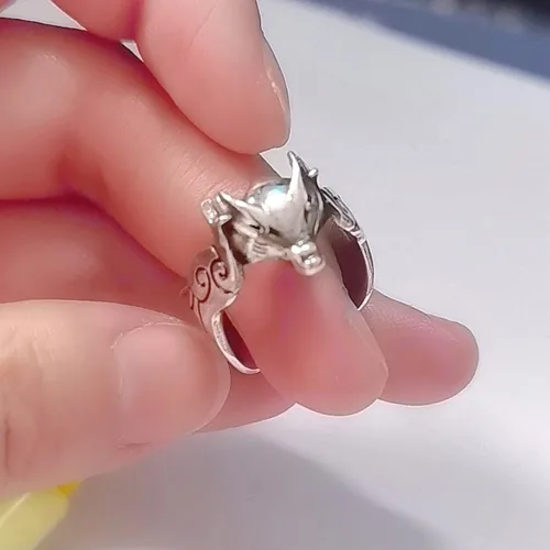 Vista 2 de Anillo de zorro ajustable para cosplay, accesorios de regalo de cumpleaños, Plata esterlina, plata, S925, Sin piedras preciosas
