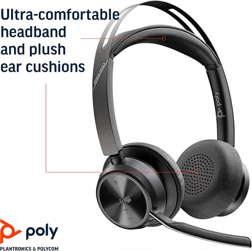 Vista 6 de Poly - Auriculares Voyager Focus 2 UC USB-A (Plantronics) - Auriculares Bluetooth de doble oreja (estéreo) con micrófono de brazo - Compatible
