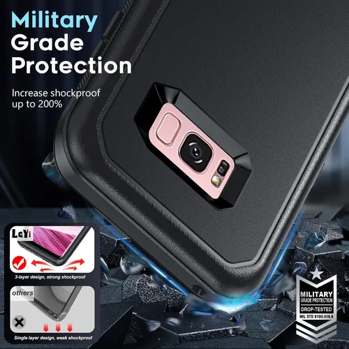 Vista 5 de LeYi Funda compatible con Galaxy S8: no compatible con S8 Plus: cubierta exterior de goma 3 en 1 de cuerpo completo a prueba de golpes, resistente